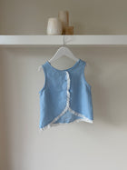 Louise split top - baby blue of ivory