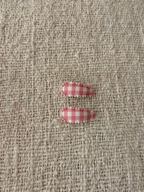 2 baby haar clipjes roze geruit