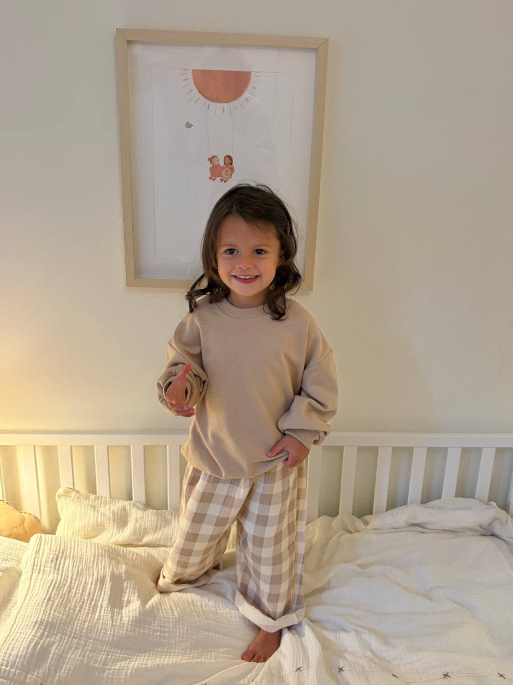 Beige geruite broek