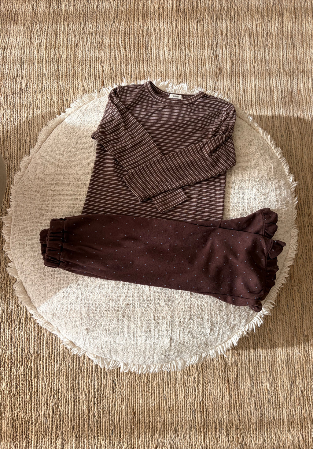 Bruine ruche broek met bolletjes