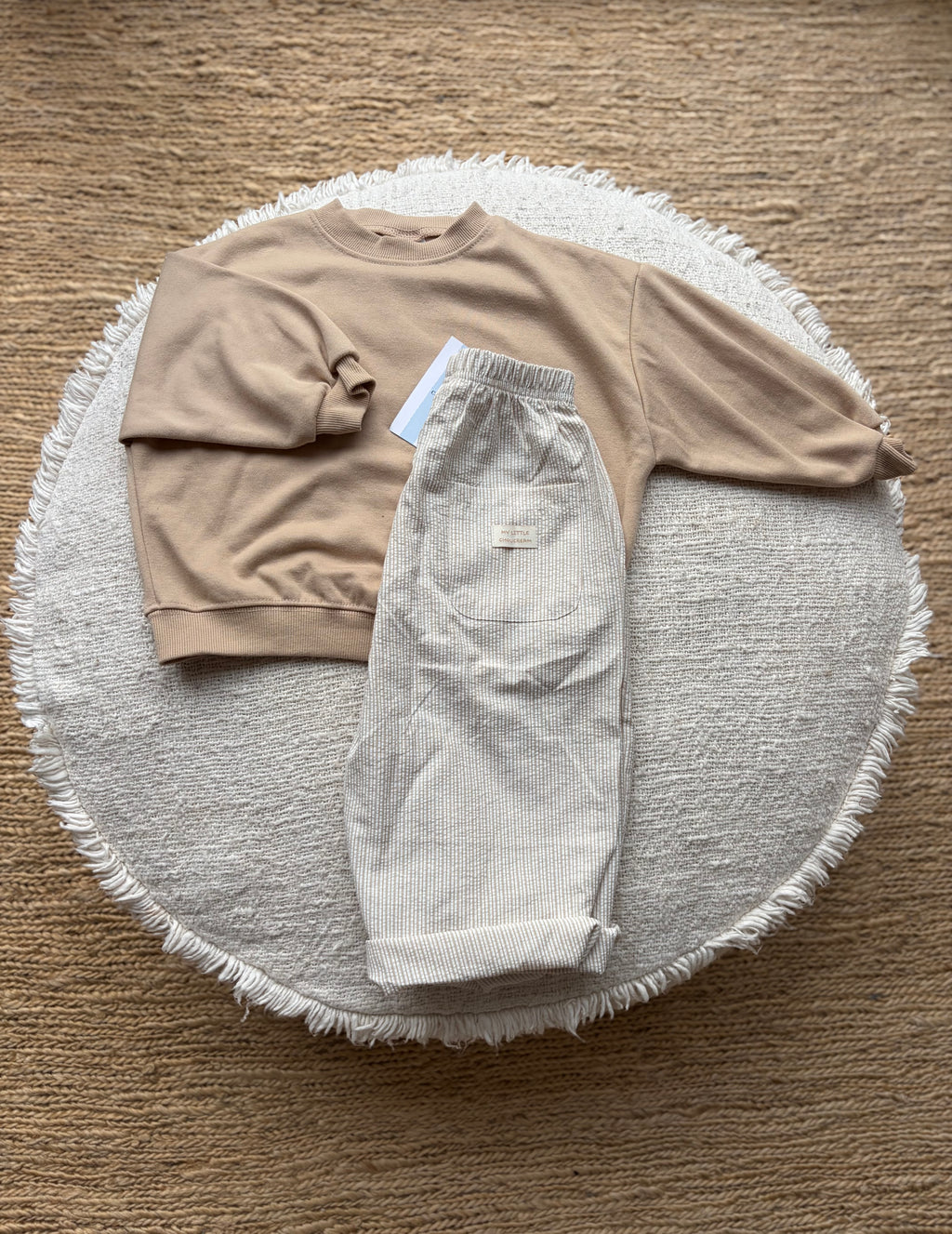 Crème & beige gestreepte broek
