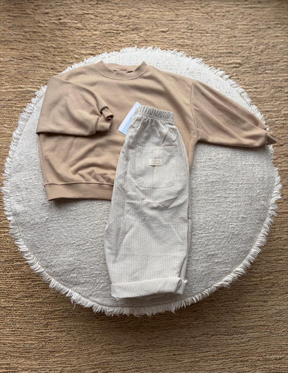 Crème & beige gestreepte broek