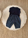 Geruite denim look broek