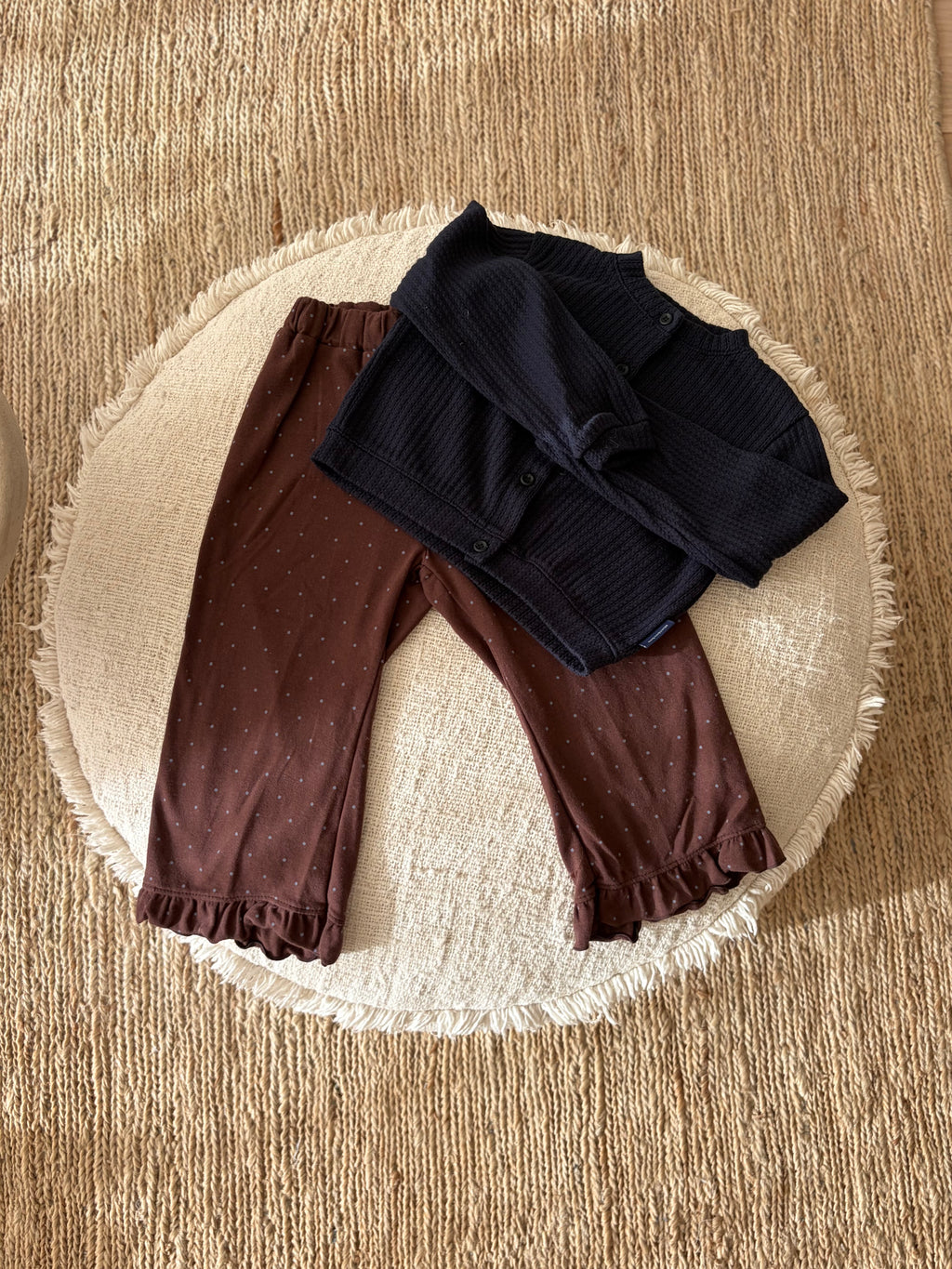 Bruine ruche broek met bolletjes