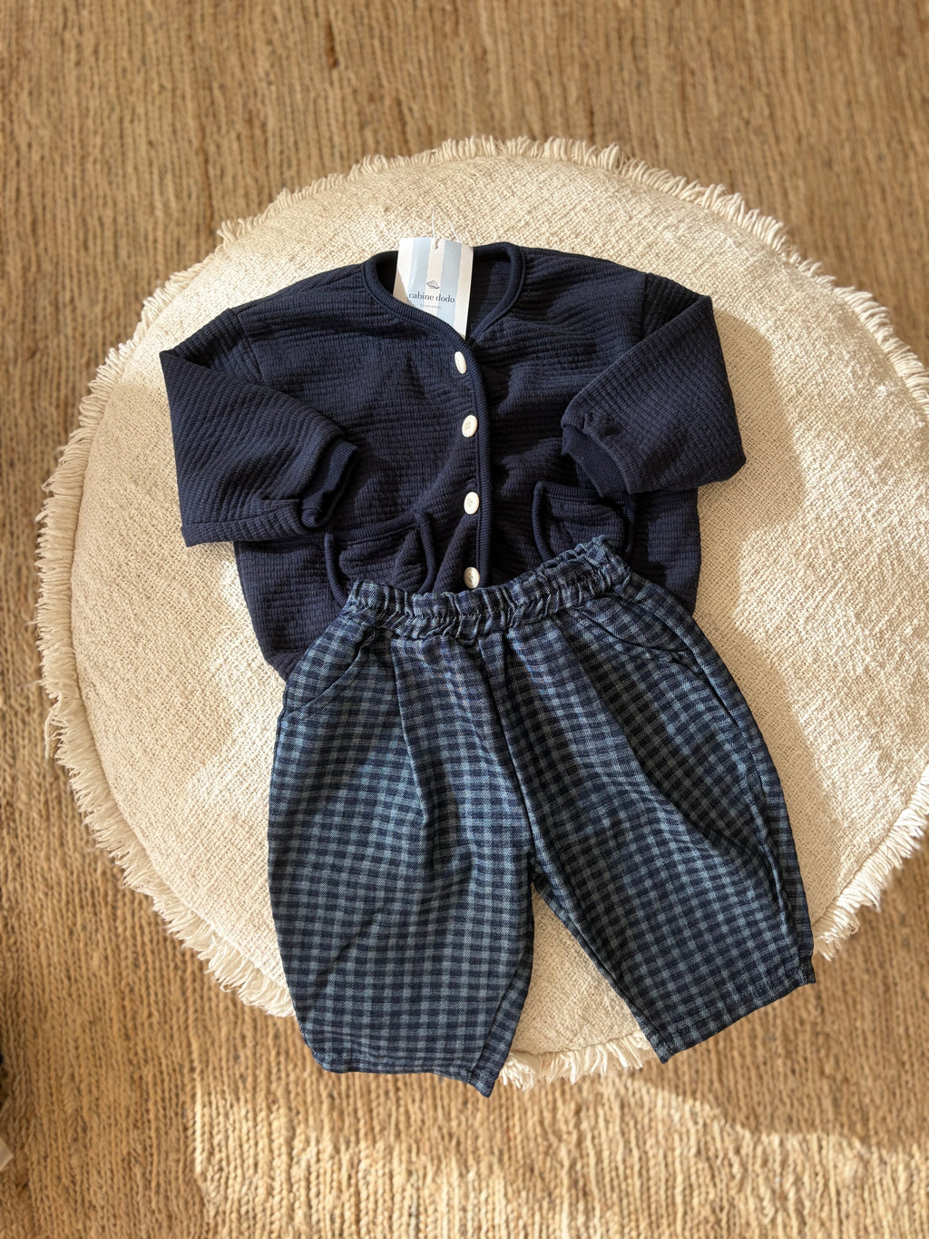 Geruite denim look broek