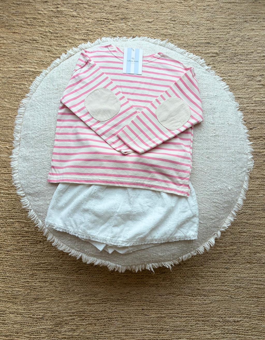 Roze gestreepte longsleeve met patches op de mouwen