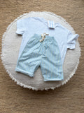 Gestreepte broek - botergeel & blauw