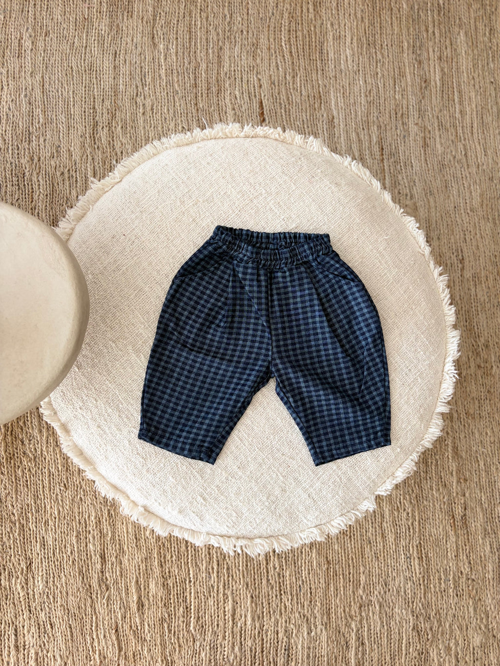 Geruite denim look broek