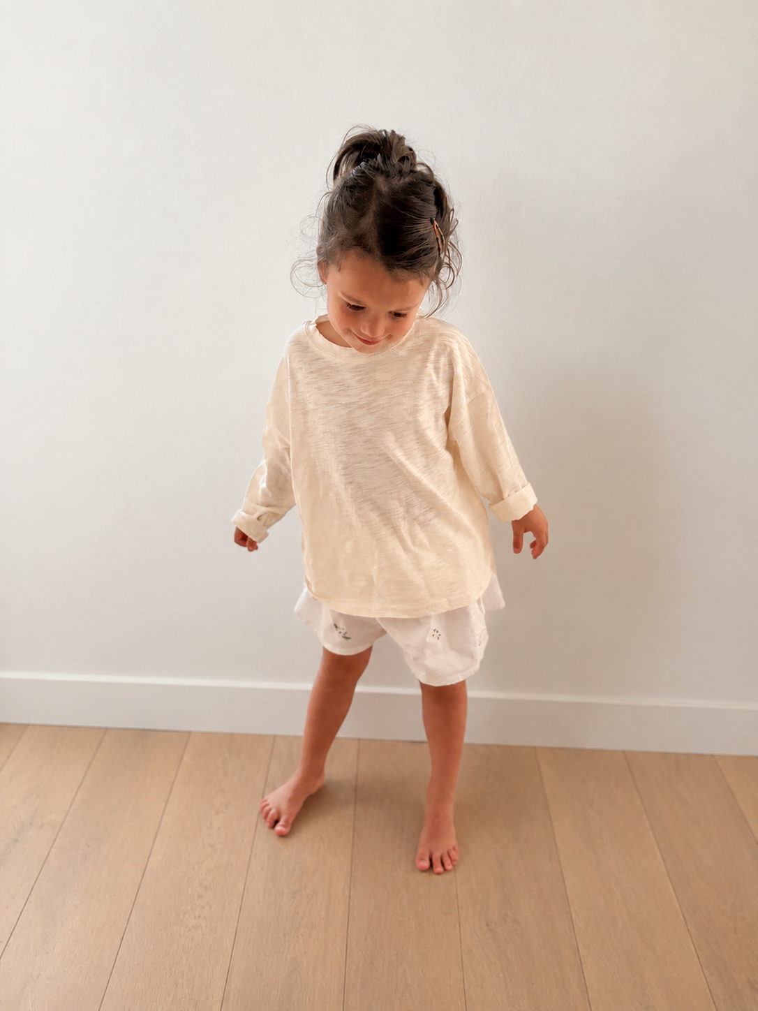 creme oversize t-shirt met lange mouwen