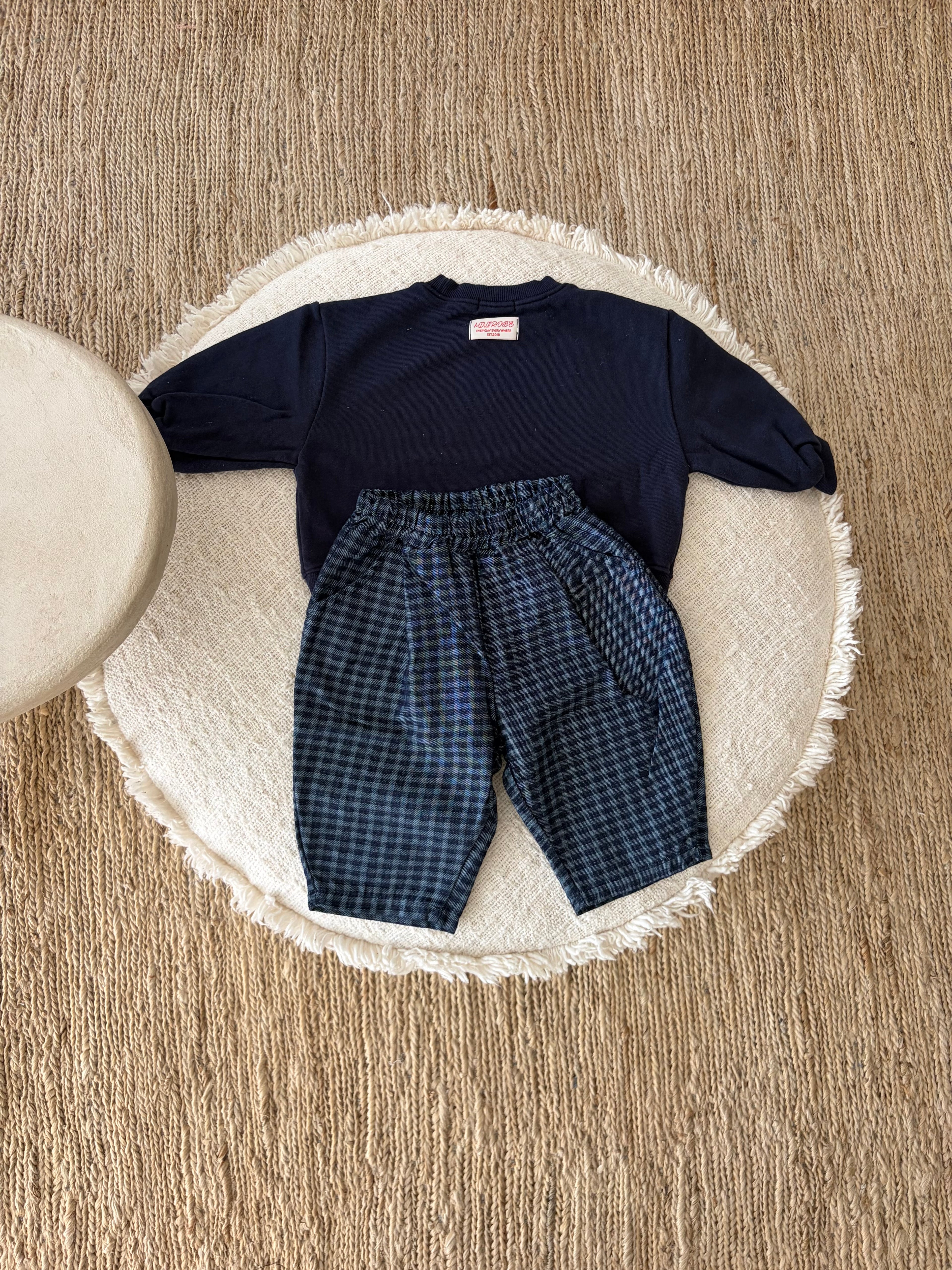 Geruite denim look broek