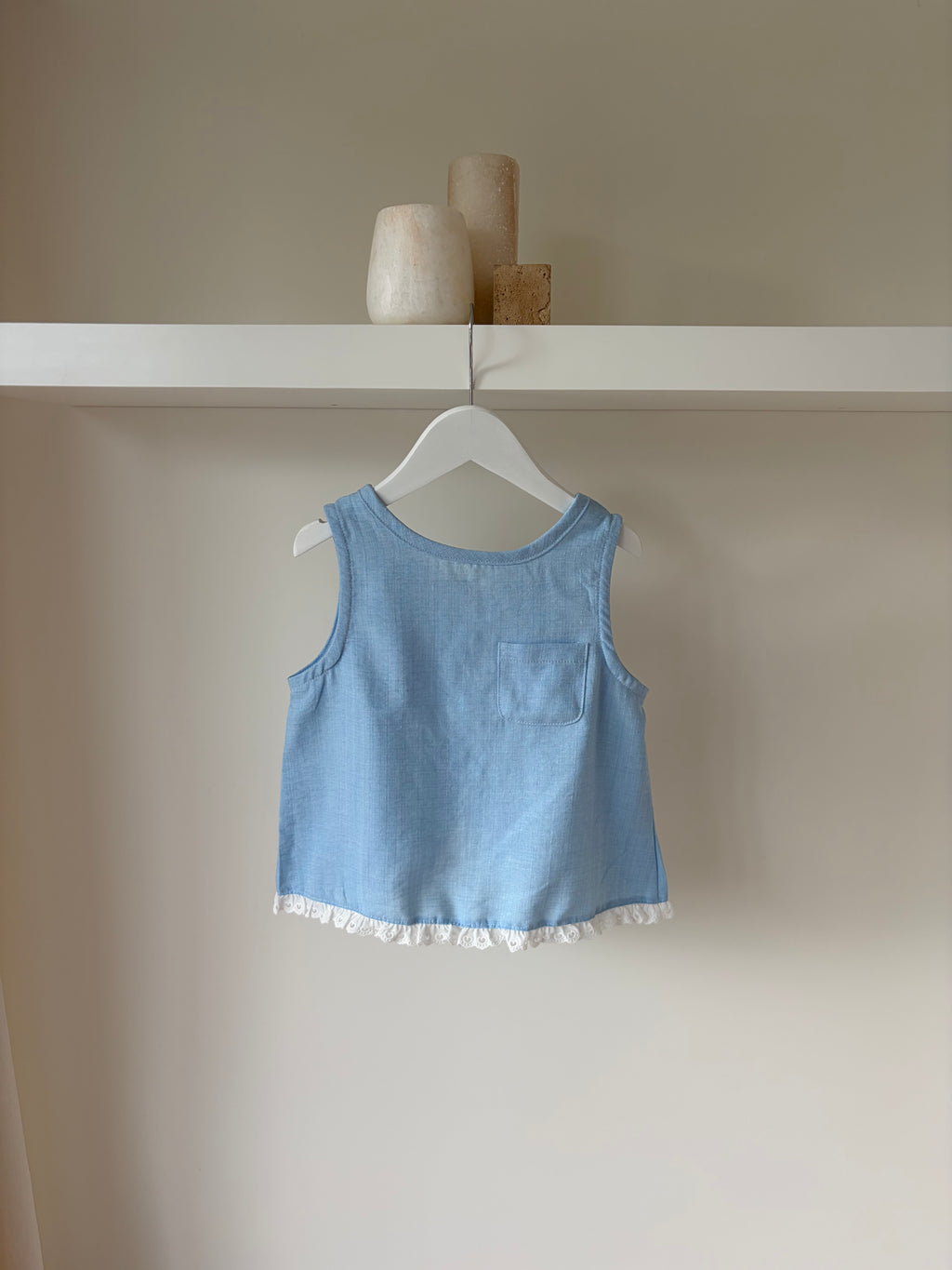 Louise split top - baby blue of ivory 