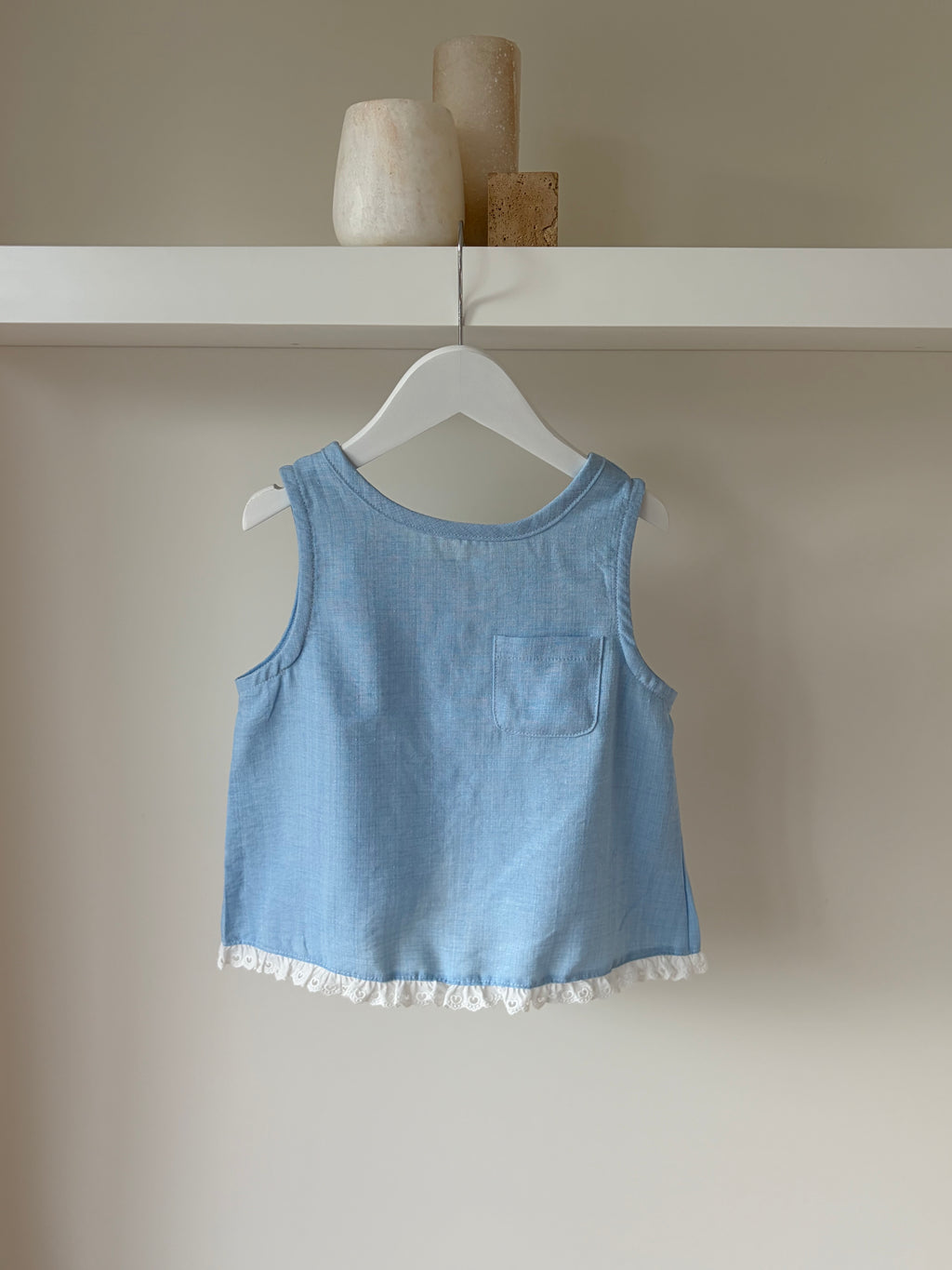 Louise split top - baby blue of ivory 