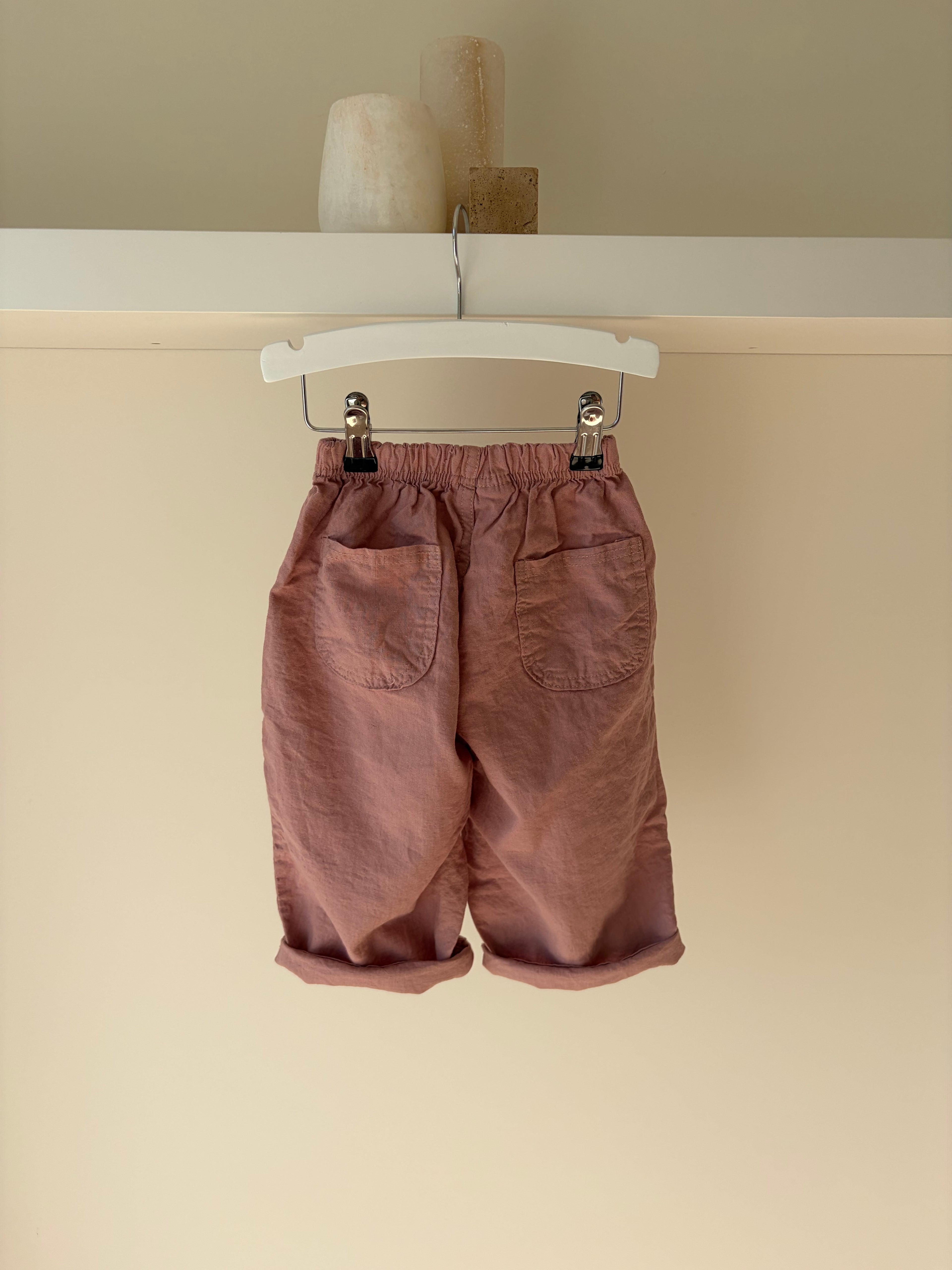 Wijde roze broek met zak – linnen look