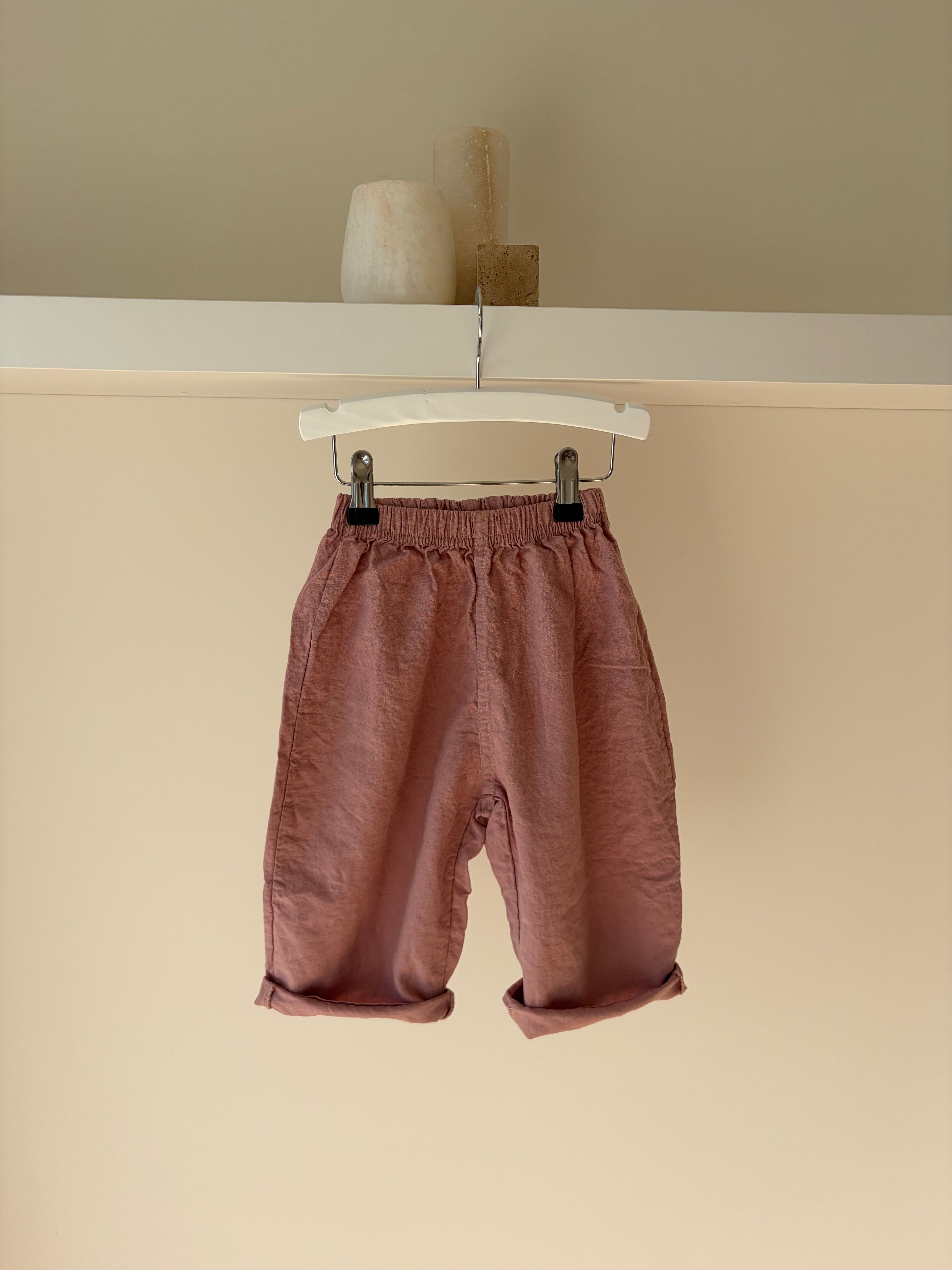 Wijde roze broek met zak – linnen look