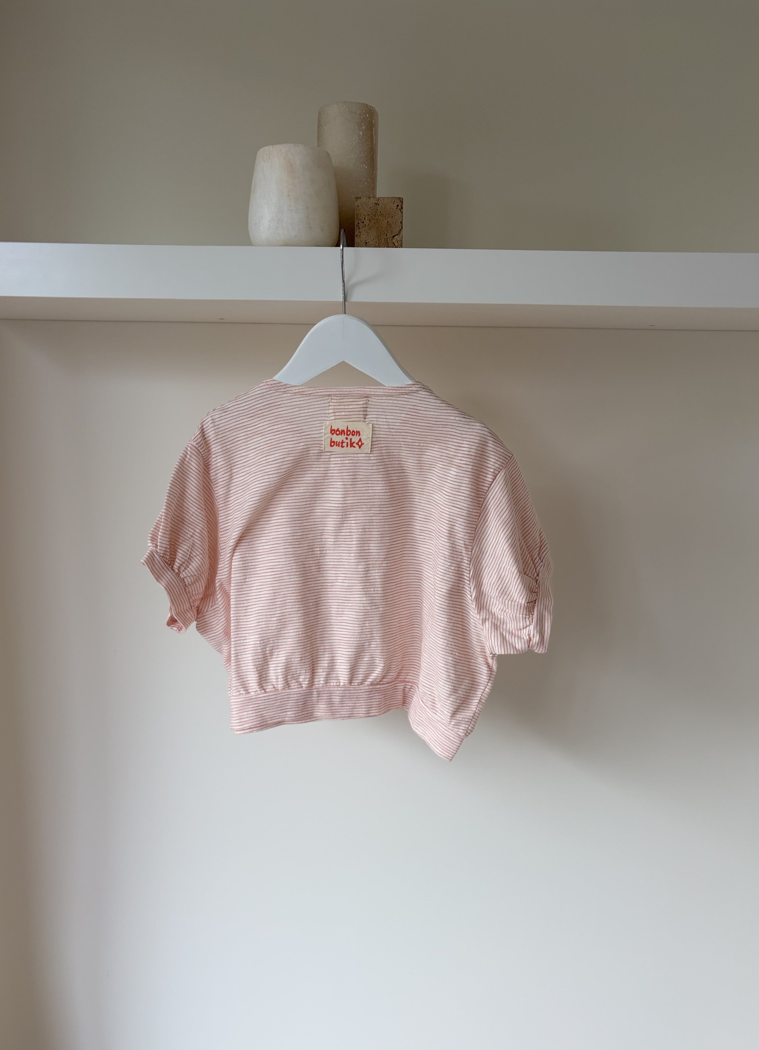 Paulette gestreepte pofmouw top 