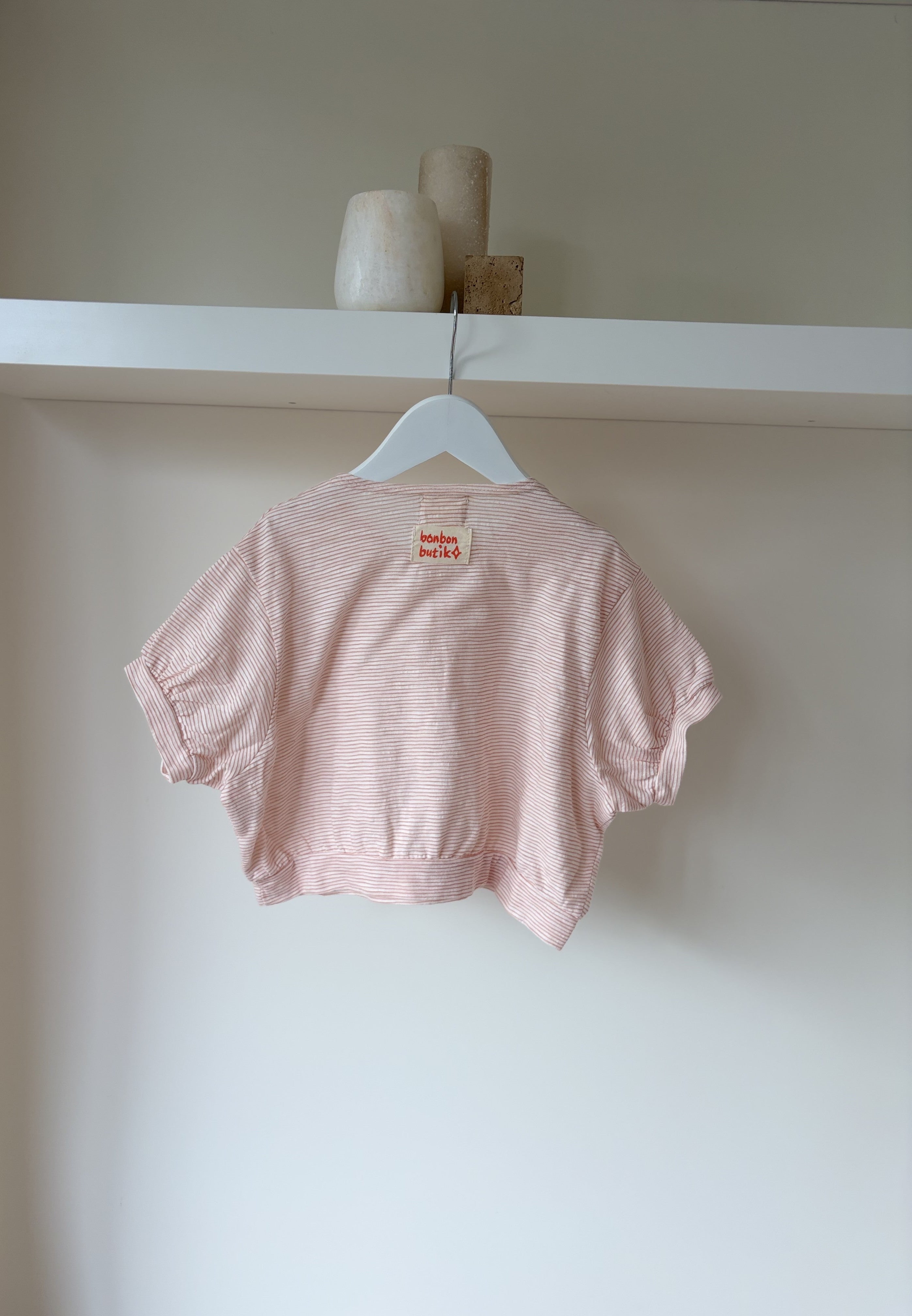 Paulette gestreepte pofmouw top 