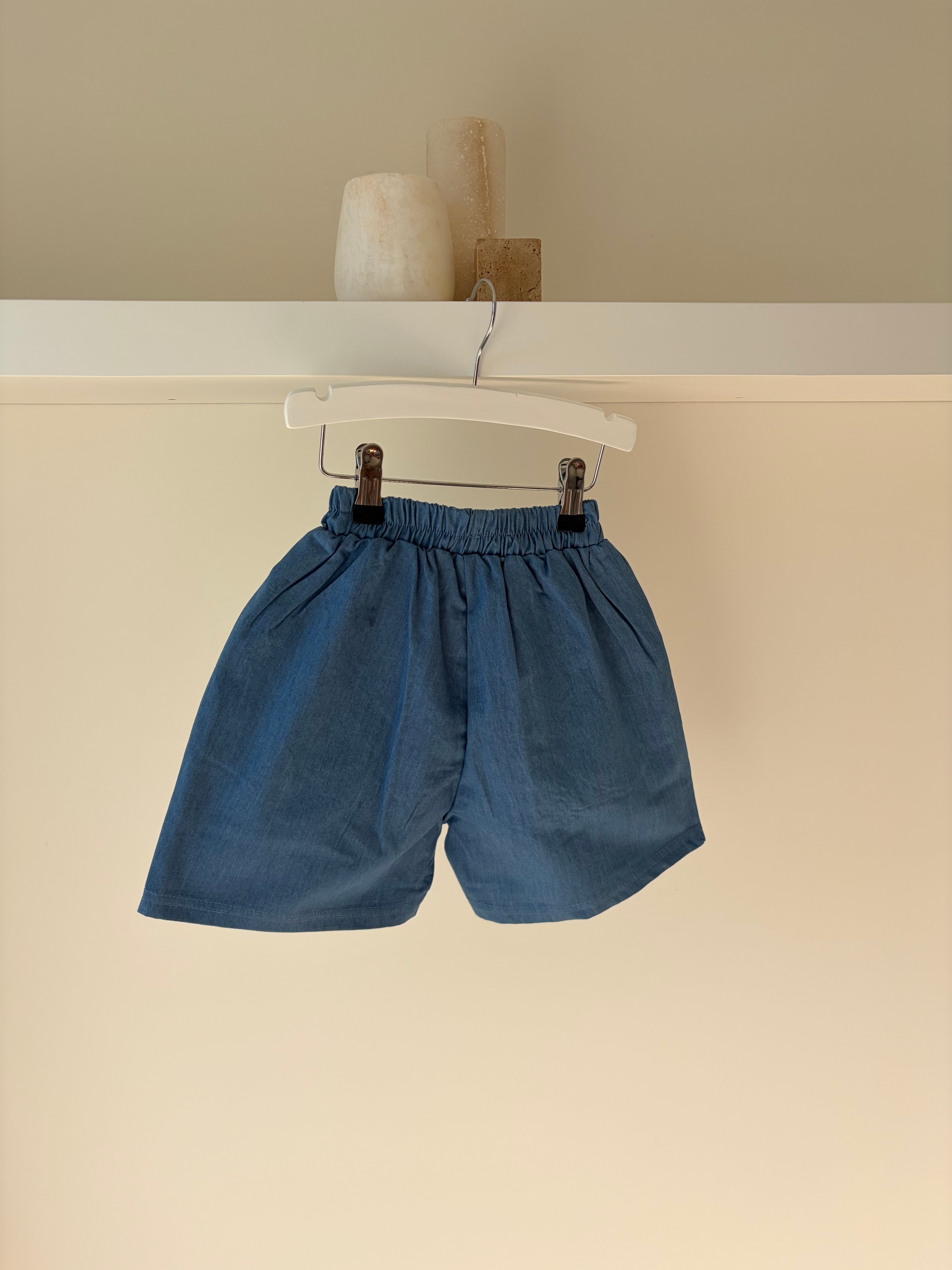 Blauwe baggy short - unisex met zakken